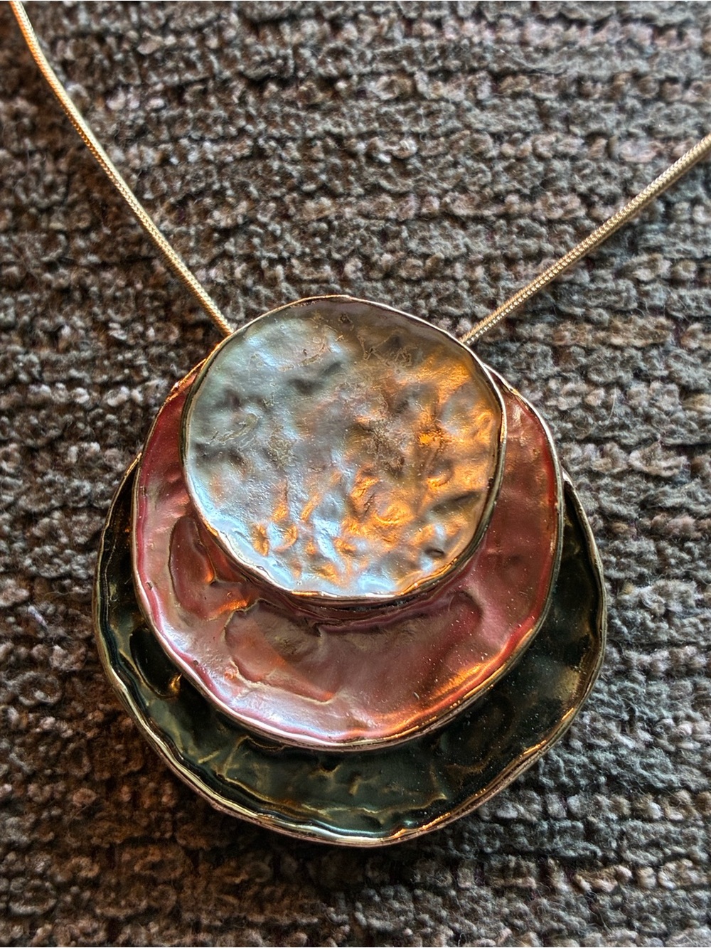 Layered Iridescent Disc Pendant Necklace - rose, gold and silver